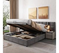 Matteo Super King Upholstered Bed Frame with Hydraulic Storage, Grey Velvet Matteo Grey Super King