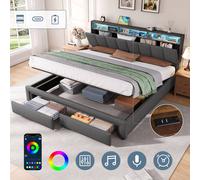 Matteo Super King Upholstered Ottoman Bed - LED, Storage, Charging, Grey Matteo Grey Super King