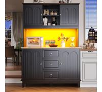 Matteo Tall Black Kitchen & Dining Sideboard With Led Lighting, 3 Drawers & Adjustable Shelves