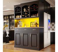Matteo Tall Black Kitchen Sideboard Cabinet With 3 Doors, 3 Drawers & App-Controlled Led Lighting