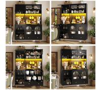 Matteo Tall Black Kitchen Sideboard Cabinet With Led Lights, Usb Power Outlets & Glass Shelves