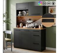 Matteo Tall Black Sideboard Cabinet With Integrated Power Outlets, Usb-C/a, Rgb Led Lights & Adjustable Shelves
