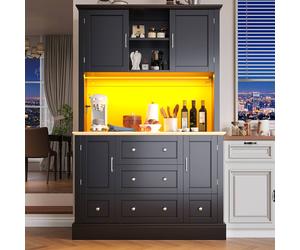 Matteo Tall Kitchen Cabinet - Black with LED Lighting & 5 Drawers Matteo Black
