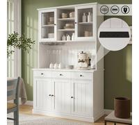 Matteo Tall Kitchen Cabinet - Power Outlet & Wine Rack - White - 191cm Matteo White