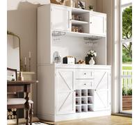 Matteo Tall Kitchen Sideboard Cabinet With Wine Rack, Adjustable Shelves, 4 Doors & 2 Drawers - White Rustic