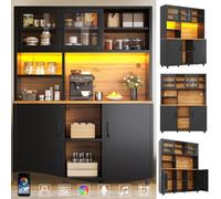 Matteo Tall Retro Black Sideboard Cabinet With App-Controlled Led Lighting & Sliding Glass Doors