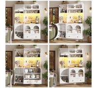 Matteo Tall White Sideboard Cabinet With Led Lights, Usb Ports & Power Outlets For Kitchen Storage