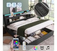 Matteo Titbit Grey Double Bed Frame With Smart Storage, Usb Charging & App-Controlled Led Lights