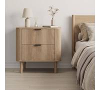 Matteo Two-Drawer Bedside Table - Vertical Grille Design - Natural Oak in Light Tan Matteo Light Tan