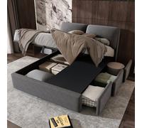 Matteo Uk Double Grey Velvet Ottoman Storage Bed Frame With Hydraulic Lift & 3 Drawers