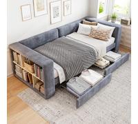 Matteo Upholstered Bed, 3FT Single Bed Daybed Sofa Bed, Side Storage Compartment in Grey | Size: Single Fitted Matteo Grey Single Fitted