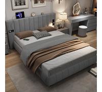 Matteo Upholstered Bed, Adults Teenagers King Size With Stereo, 3 Type A +1 Type C in Grey | Size: Double Matteo Grey Double