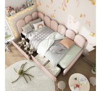 Matteo Upholstered Bed Daybed With Drawers Storage, 3FT Single Sofa Bed in Pink Matteo Pink Single