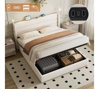Matteo Upholstered Bed with Charging Station in Beige | Size: Double Matteo Beige Double