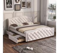 Matteo Upholstered Bed with Slatted Frame, 2 Drawers in White | Size: Double Matteo White Double