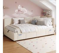 Matteo Upholstered Boucle Sofa Bed with USB & Hydraulic Storage, 3-ft Single in Beige Matteo Beige Single