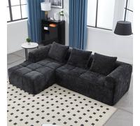 Matteo Upholstered Chenille Boucle Couch Modern Sleeper Sofa L Shape Sofa in Black Matteo Black