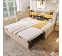 Matteo Upholstered Daybed Sofa Bed, Storage, USB Charging, Trundle - Beige | Size: Single Matteo Beige Single