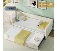 Matteo Upholstered Daybed, Sofa Bed With Charging Station, 3Ft Single Button-Tufted Bed With Usb And Type - C Ports Beige (No Mattress)