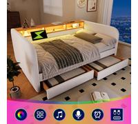 Matteo Upholstered Daybed With Headboard Storage, Led & Usb-C Charging, 3Ft Single Sofa Bed - Beige Linen