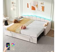 Matteo Upholstered Daybed with Trundle & RGB LED Lighting, Beige Velvet | Size: Single Matteo Beige Single