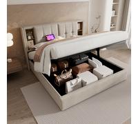 Matteo Upholstered Double Bed 135 x 190cm with Wireless Charging(USB Tyep-C) in Brown Matteo Brown Double