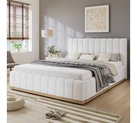 Matteo Upholstered Double Bed Frame with Soft PU Headboard, 4ft6, Beige Matteo Beige Double