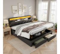 Matteo Upholstered Double Bed - LED, Storage & Drawers - Grey Linen Matteo Grey Double