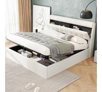 Matteo Upholstered Double Bed with Hydraulic Concealed Headboard Storage in Beige Matteo Beige