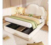 Matteo Upholstered Double Bed with Hydraulic Storage, Velvet Backrest in Beige Matteo Beige Double