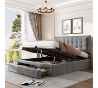 Matteo Upholstered Double Bed with Large Storage & Headboard, Grey Matteo Grey
