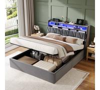 Matteo Upholstered Hydraulic Storage Bed - 4ft6 Double - Grey Velvet Matteo Grey Double
