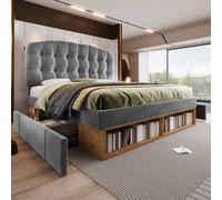 Matteo Upholstered King Bed - Grey Velvet with Storage & Adjustable Headboard Matteo Grey King
