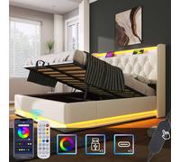 Matteo Upholstered King Ottoman Bed with 360 Surround Led Function in White | Size: Double Matteo White Double