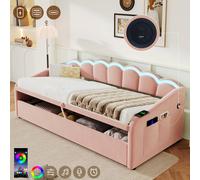 Matteo Upholstered Petal Daybed - RGB LED, Storage, Charging - Velvet Single in Pink Matteo Pink Single