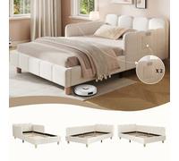 Matteo Upholstered Single Bed Frame - Beige Velvet With Adjustable Armrests