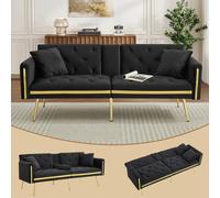Matteo Velvet 2-Seater Sofa Bed with Gold Accents in Black Matteo Black