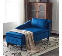 Matteo Velvet Chaise Lounge Sofa With Storage And Pillow - Blue
