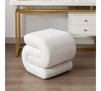Matteo Velvet Ottoman Pouf - Ivory White S-Shape Wavy Design Stool - No Assembly Required