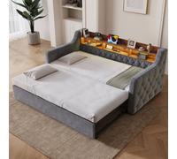 Matteo Velvet Pull-Out Sofa Bed With Storage Headboard, Led Lighting & Usb Ports - Dark Gray