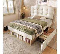 Matteo Velvet Single Bed - Adjustable Headboard, Storage Drawers - Beige Matteo Beige Single
