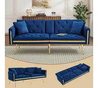 Matteo Velvet Two-Seater Sofa Bed With Adjustable Backrest And Cup Holders - Blue