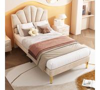 Matteo Velvet Upholstered Single Bed with Adjustable Headboard in Beige Matteo Beige
