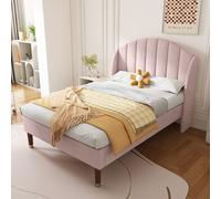 Matteo Velvety Upholstered Single Bed with Slatted Frame Headboard in Pink Matteo Pink