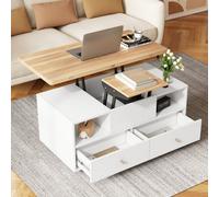 Matteo Versatile Lift-Top Coffee Table With Casters & Storage, Extendable For Dining/work - White & Natural Wood 100X50Cm