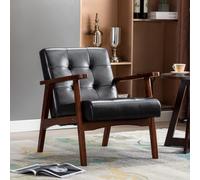Matteo Vintage Black Faux Leather Armchair With Solid Wood Legs