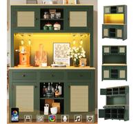 Matteo Vintage Tall Storage Cabinet With Led Lighting, Pe Rattan Doors & Adjustable Shelves - Antique Green