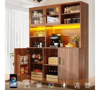 Matteo Walnut Effect Tall Display Cabinet With Smart Led Lighting, Sliding Glass Doors & Adjustable Shelves