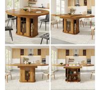 Matteo Walnut Extendable Dining Table With Integrated Storage & Glass Doors - Round To Oval, Seats 6