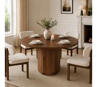 Matteo Walnut Finish Round Dining Table - Seats 4-6 (120Cm) - Modern Farmhouse Style